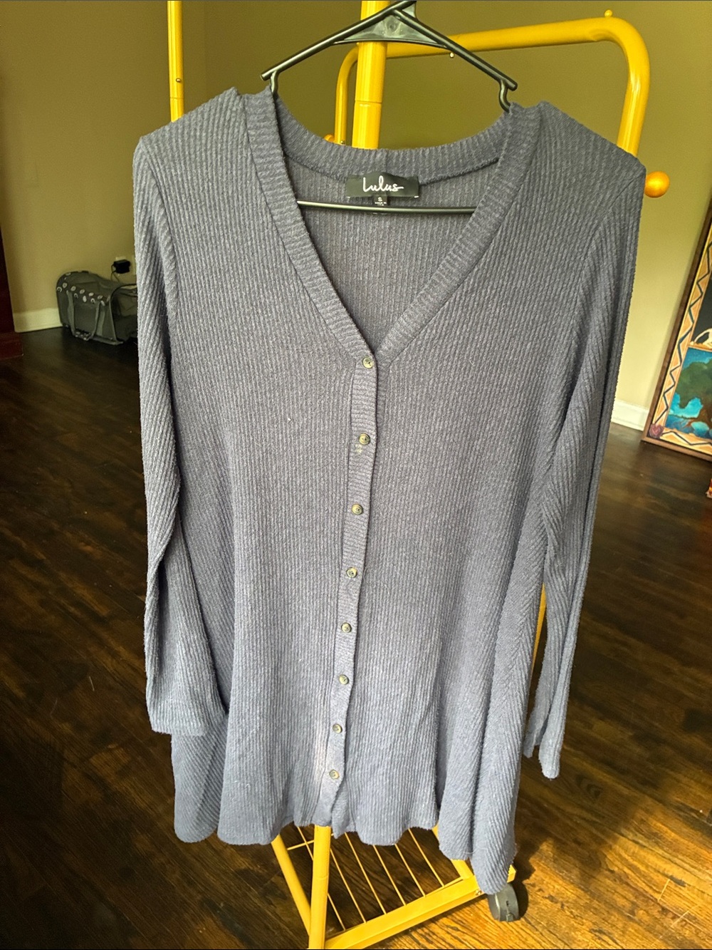 Lulu's Slate Lavender Ribbed Button Cardigan